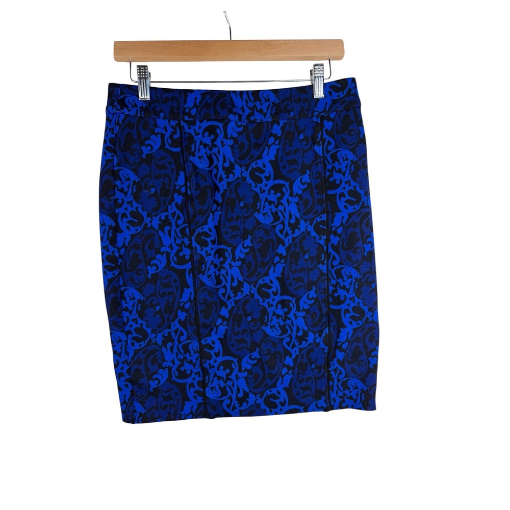 Ann Taylor Floral/Paisley Stretch Ponte Knit Pencil Skirt size 6 Blue/Black